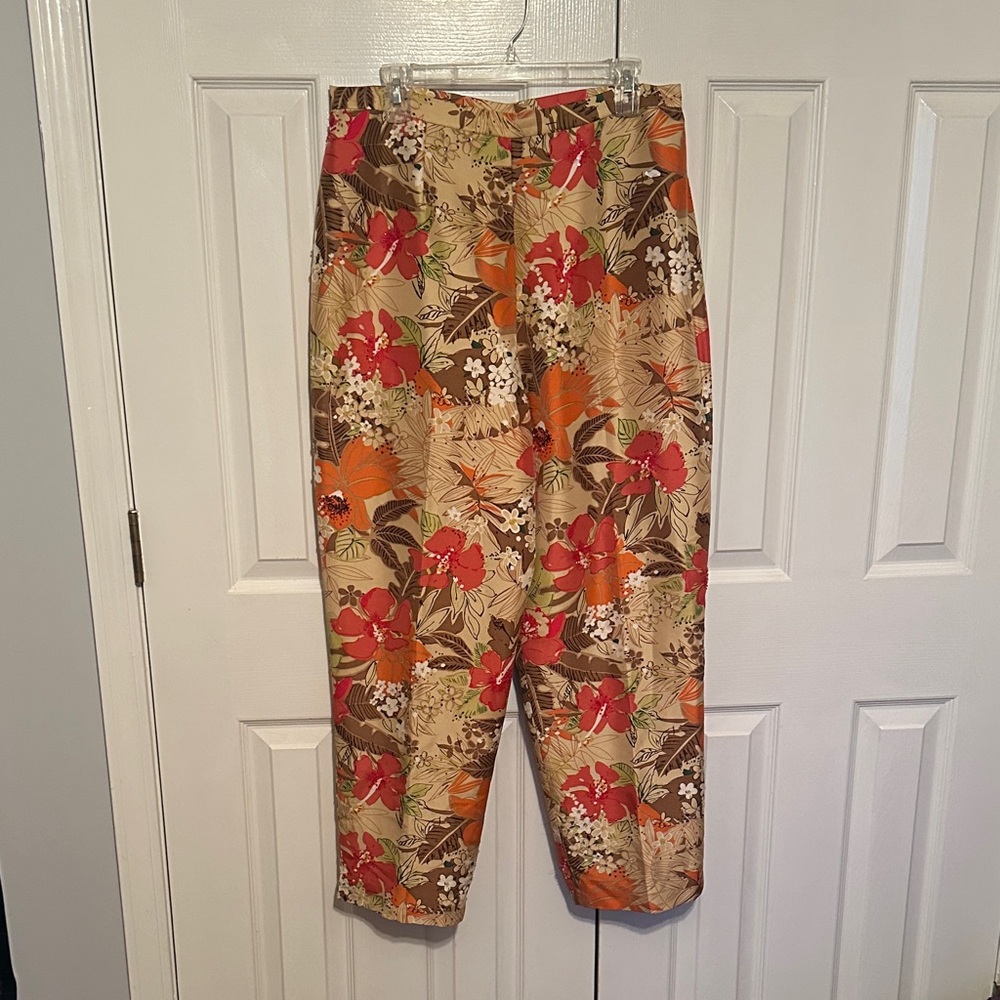 Adrianna Papell Floral Women's Chinos - Red and Orange